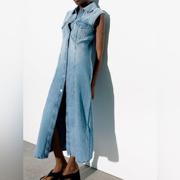 Zara Denim TRF Dress New Light Blue - Picture 8 of 10